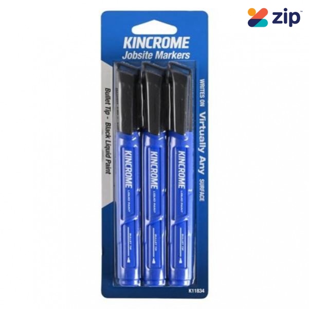 Kincrome K11834 - 3 Piece Black Paint Marker Bullet Tip 